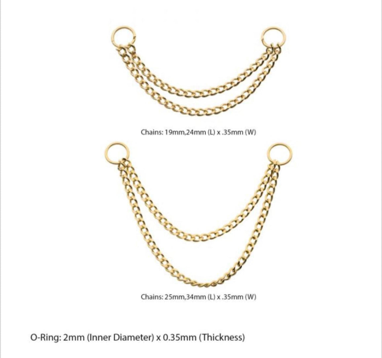 14kt yellow gold 2 tier curb chain with o-ring | gold ear chain | double gold chain | yellow gold chain | double yellow gold chain for ear