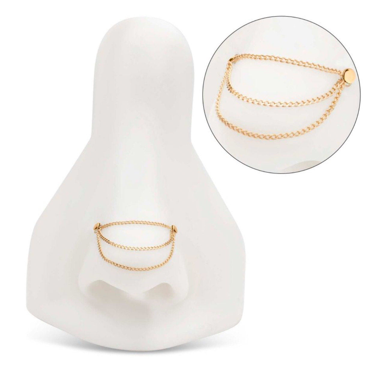 14Kt Yellow Gold 3 Tier Curb Chains with 2 o Rings| triple gold nose chain | ear chain | gold nose chain | nose piercing |ear piercing