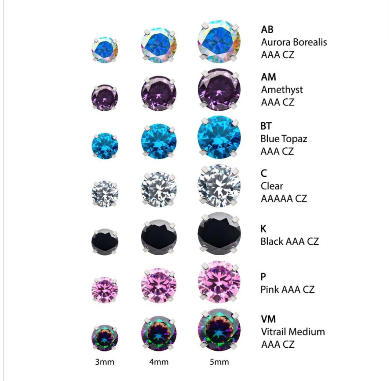 14g Low Profile Titanium Internally Threaded with Prong Set Round 3A/5A CZ Top | 14 gauge piercing | industrial piercing | lip piercing