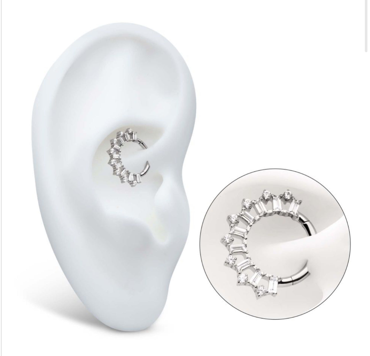 Titanium clustered prong set round & baguette CZ front facing hinged segment clicker | septum ring | daith ring | septum piercing | daith