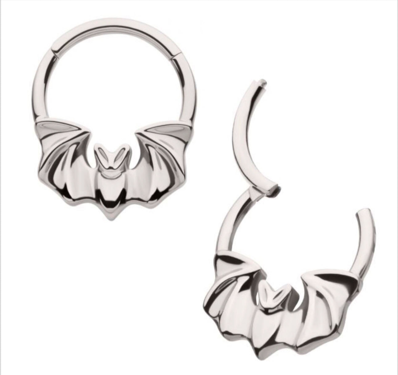 Flying bat front facing hinged segment clicker | septum piercing | septum ring | goth jewelry | goth septum | 16 gauge | 10mm