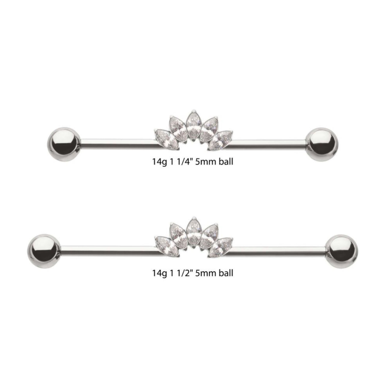 14g Titanium Internally Threaded 5 Marquise Gem Cluster with Ball End Industrial Barbell |cute industrial piercing | gem industrial piercing