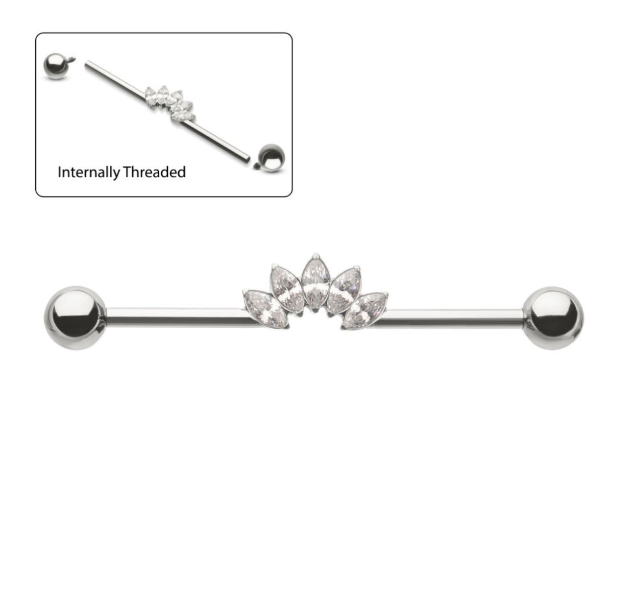 14g Titanium Internally Threaded 5 Marquise Gem Cluster with Ball End Industrial Barbell |cute industrial piercing | gem industrial piercing