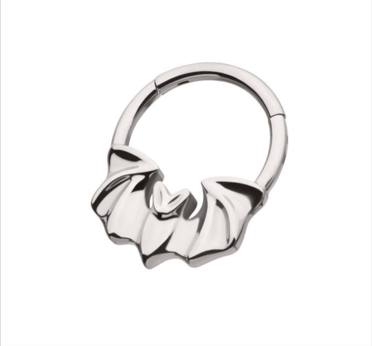 Flying bat front facing hinged segment clicker | septum piercing | septum ring | goth jewelry | goth septum | 16 gauge | 10mm