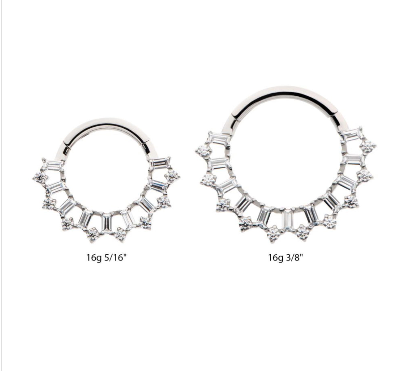 Titanium clustered prong set round & baguette CZ front facing hinged segment clicker | septum ring | daith ring | septum piercing | daith