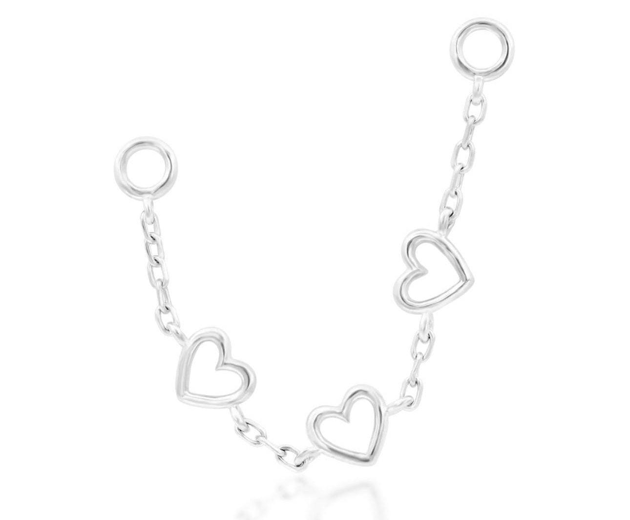 14Kt heart chain with hearts | nose chain | rose gold piercing chain | yellow gold piercing chain | industrial chain