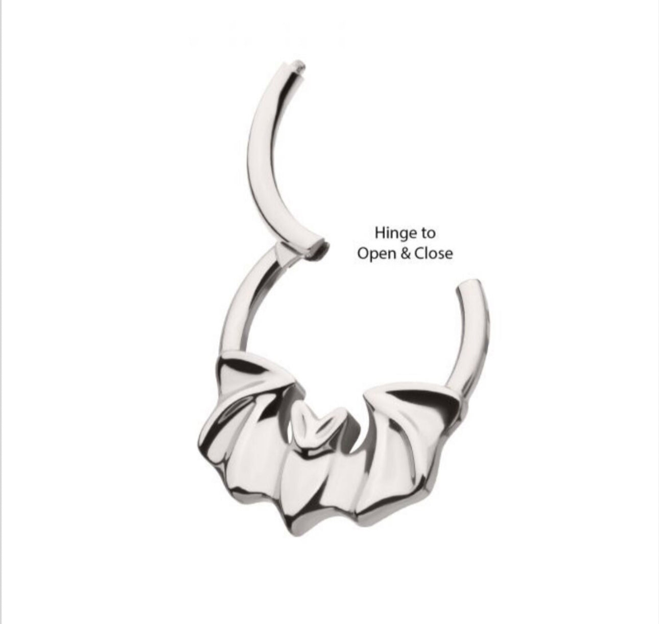 Flying bat front facing hinged segment clicker | septum piercing | septum ring | goth jewelry | goth septum | 16 gauge | 10mm
