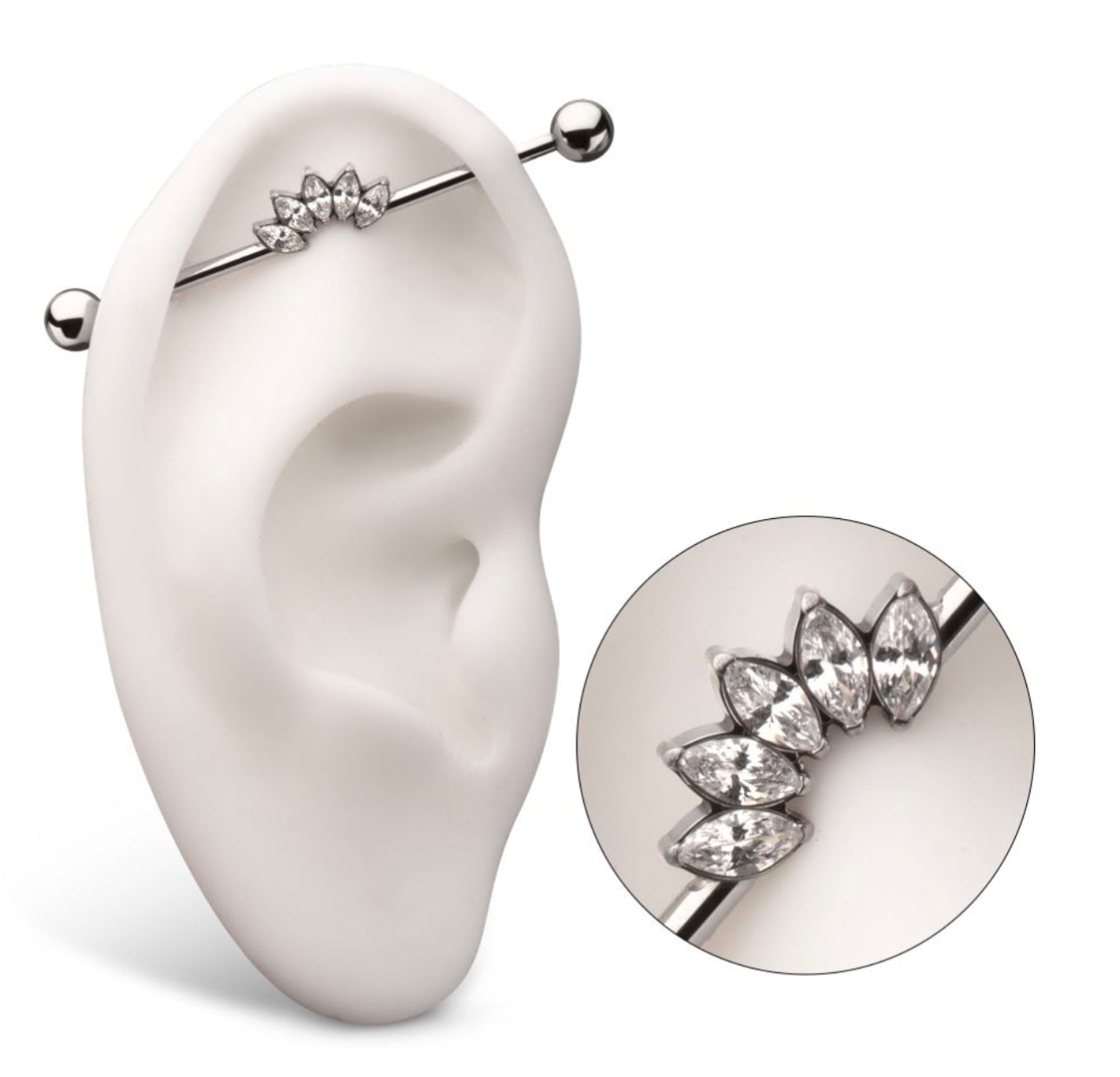 14g Titanium Internally Threaded 5 Marquise Gem Cluster with Ball End Industrial Barbell |cute industrial piercing | gem industrial piercing