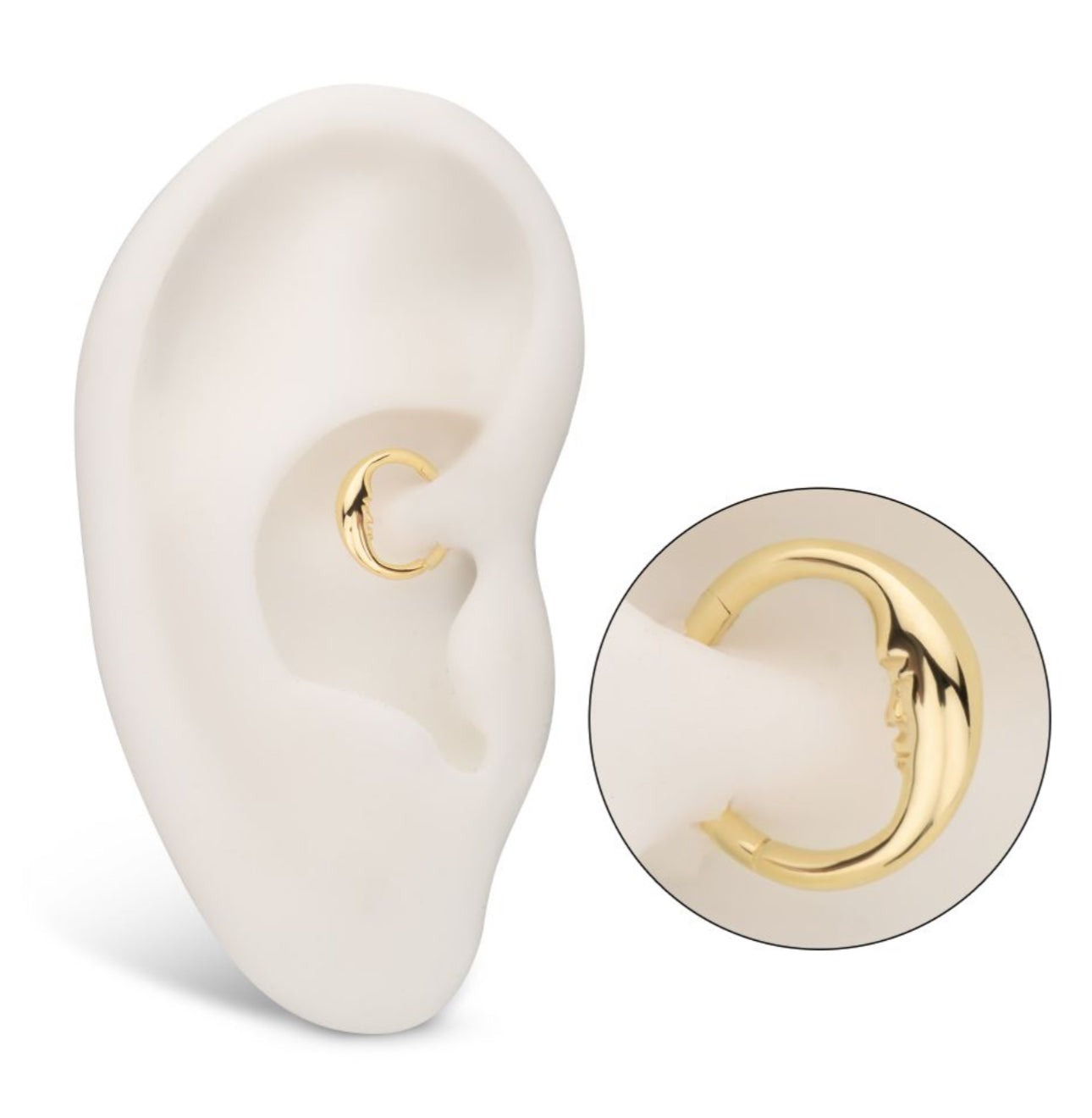 14Kt solid Yellow Gold Moon Face Side Facing Hinged Segment Clicker