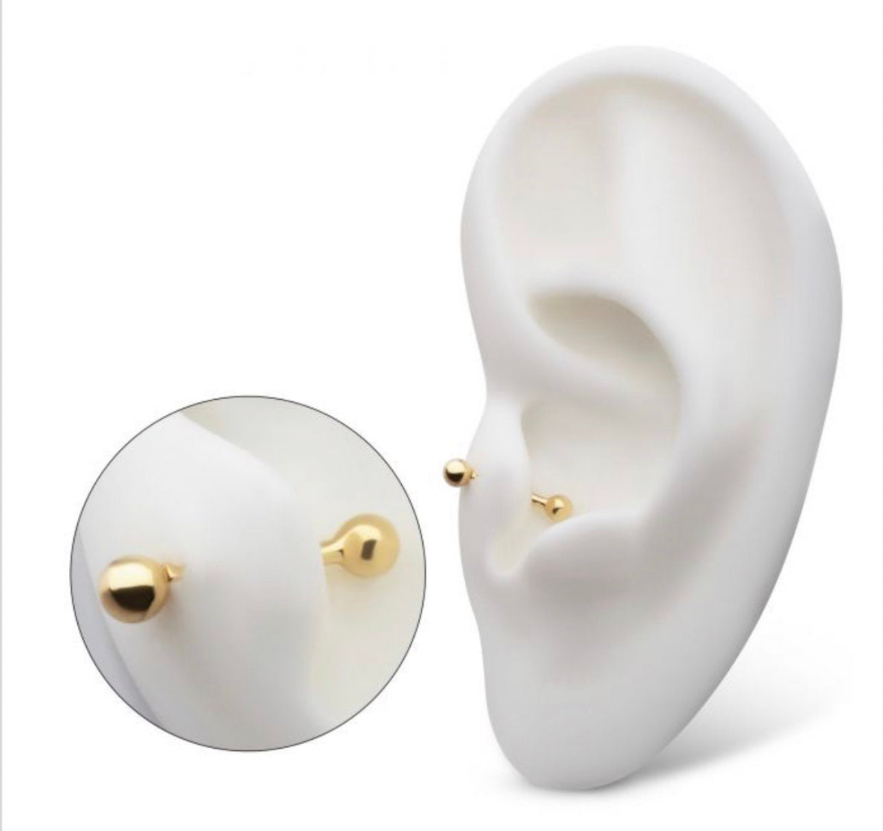 14kt solid yellow gold straight barbell with one side internally threaded & one side fixed ball | Tounge piercing | nipple piercing | 16 gauge