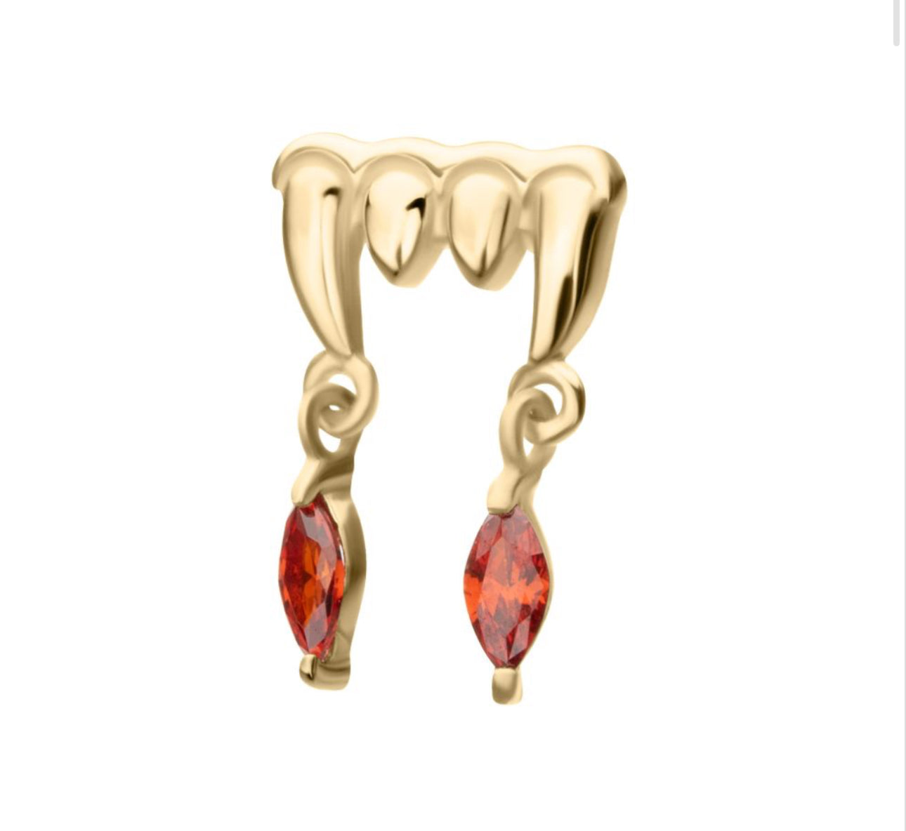 14Kt Gold Threadless Dripping Fangs Top with Garnet Marquise Gem Dangle piercing | halloween earrings | garnet earrings | dangle piercing