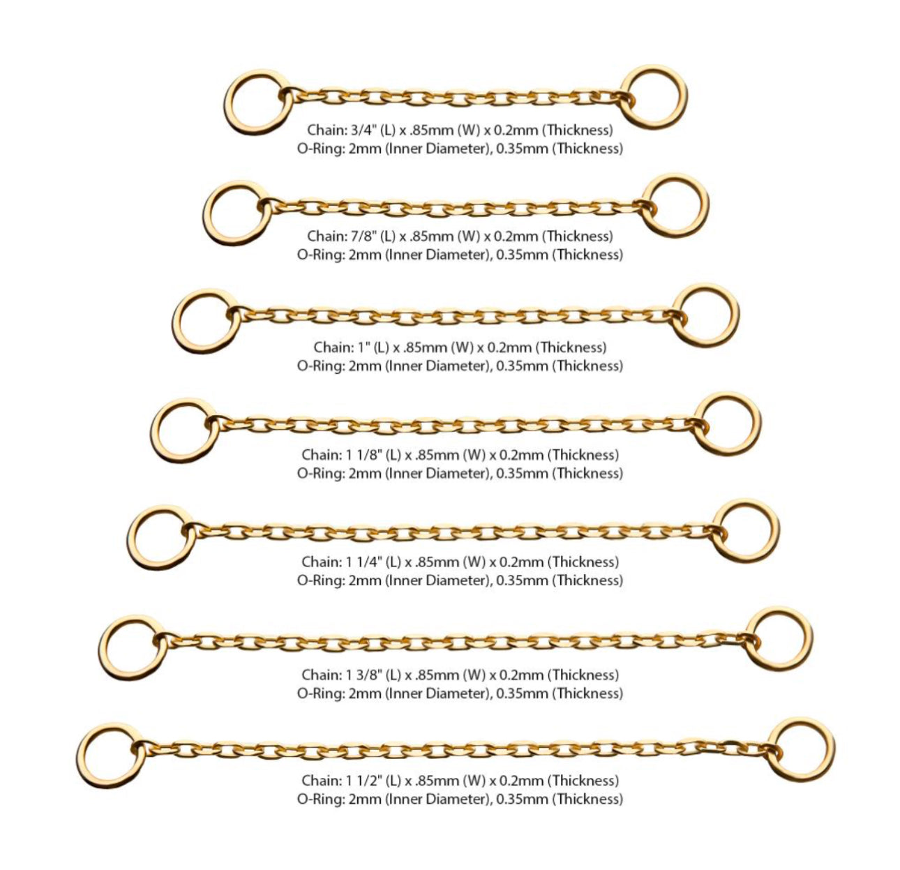 14k gold rolo chain with O-Ring | nose chain | ear chain | white gold chain | yellow gold chain | White gold chain