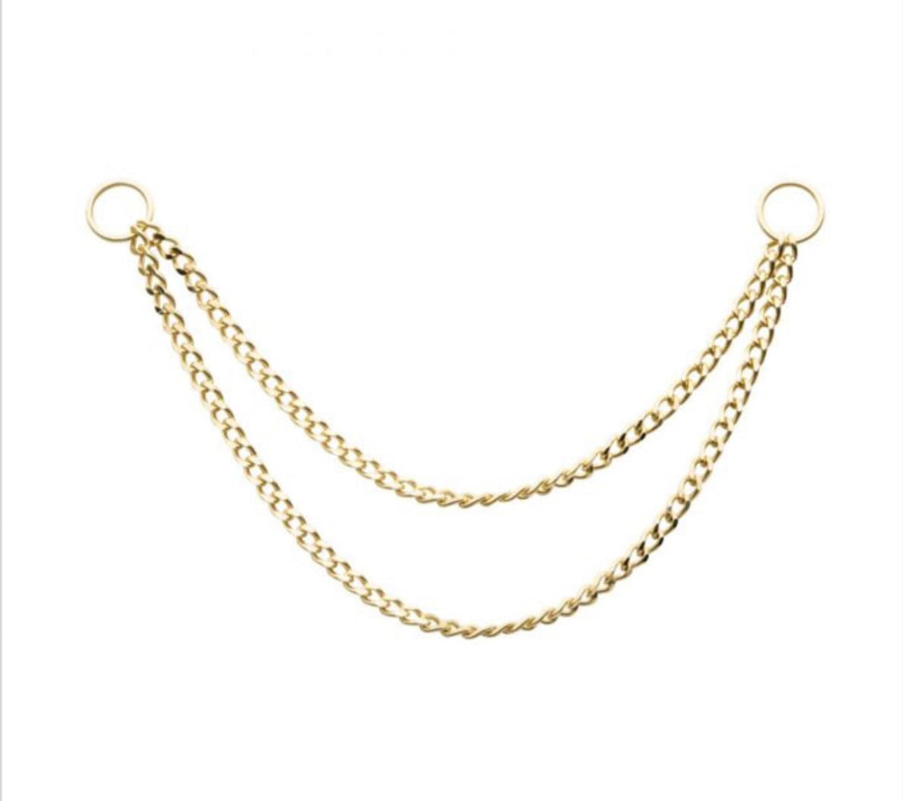 14kt yellow gold 2 tier curb chain with o-ring | gold ear chain | double gold chain | yellow gold chain | double yellow gold chain for ear