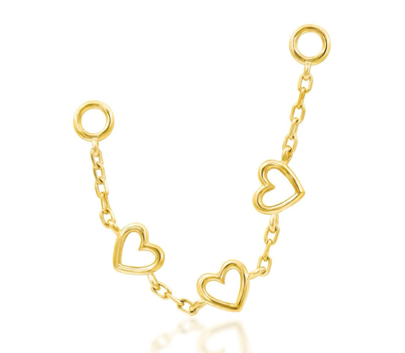 14Kt heart chain with hearts | nose chain | rose gold piercing chain | yellow gold piercing chain | industrial chain