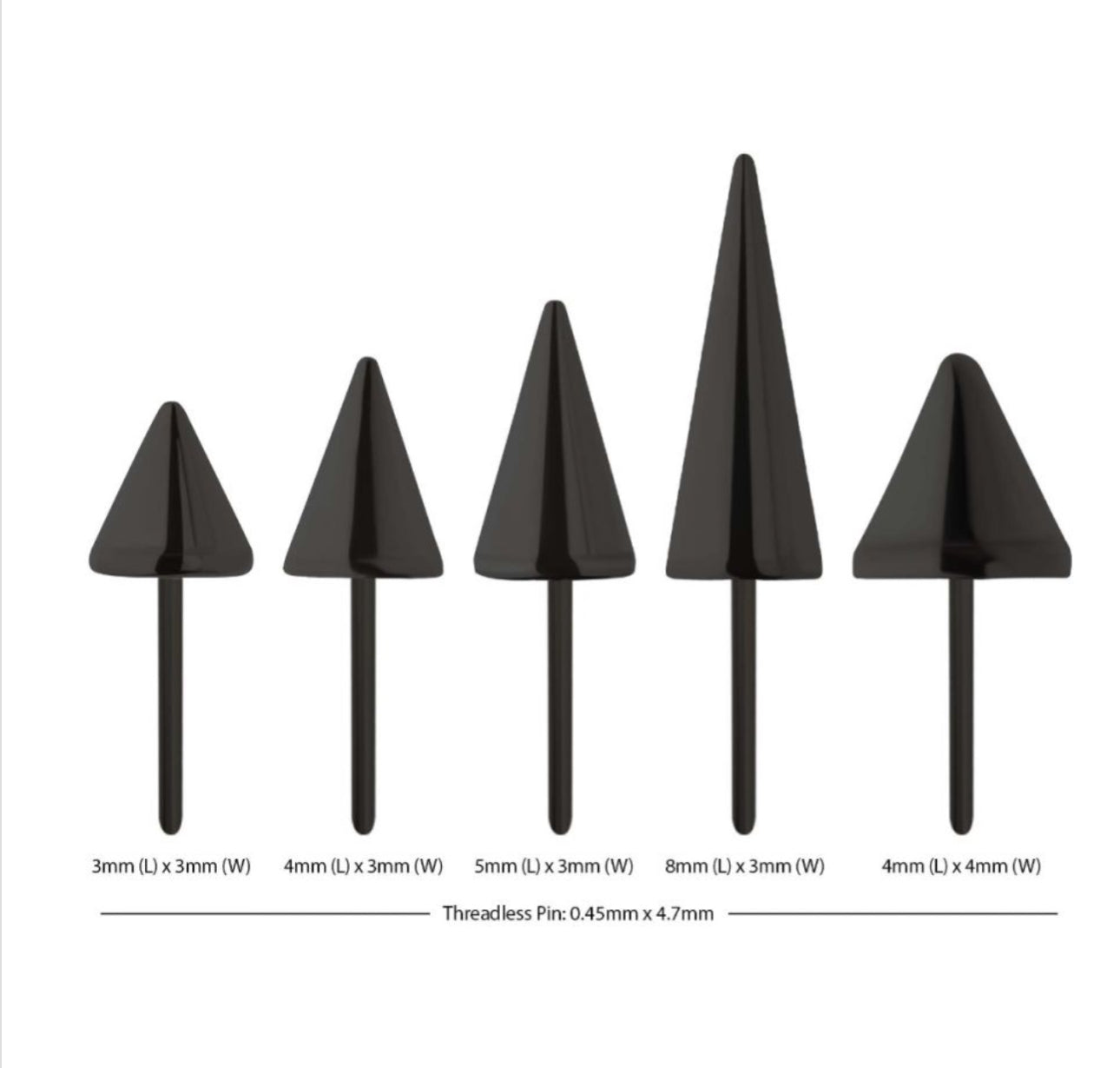 Black titanium threadless spike top | black spike jewelry | black spike earrings | threadless spike earrings