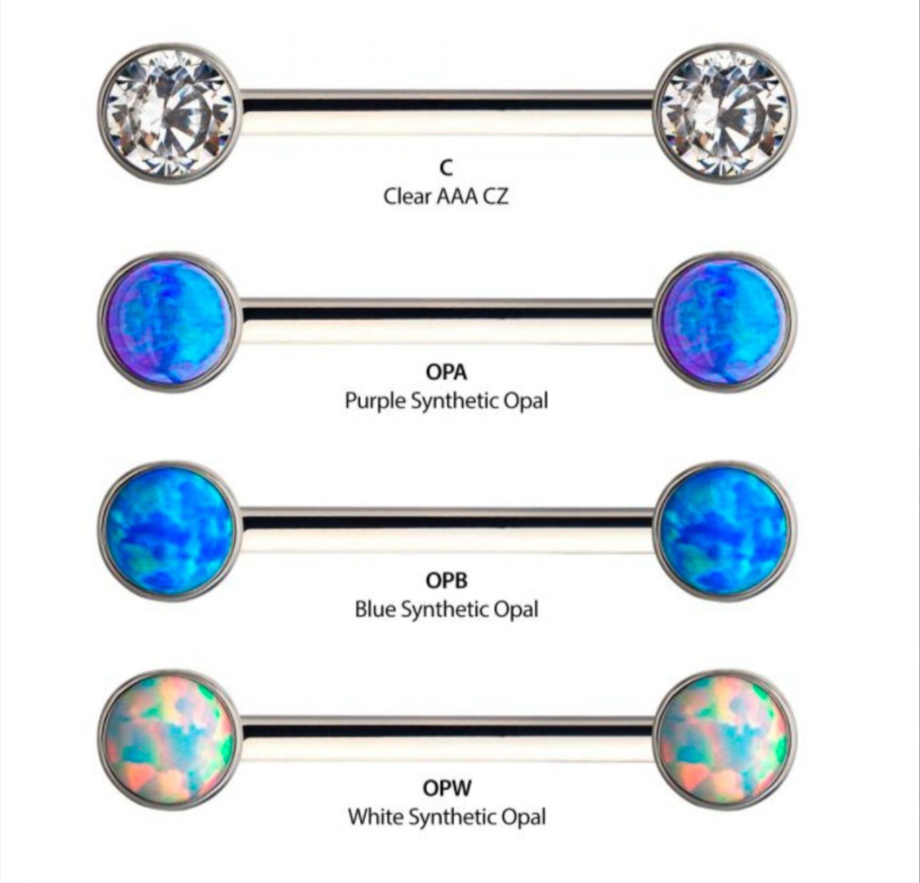 Nipple jewelry | titanium nipple jewelry | threadless nipple jewelry | opal nipple jewelry | body jewelry l nipple barbell l