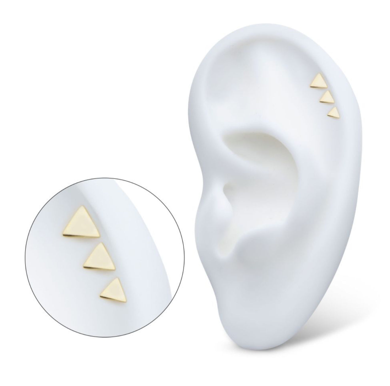 14kt gold threadedless triangle earring | nose stud | yellow gold earring | white gold earring | 20 gauge | 18 gauge | tragus stud