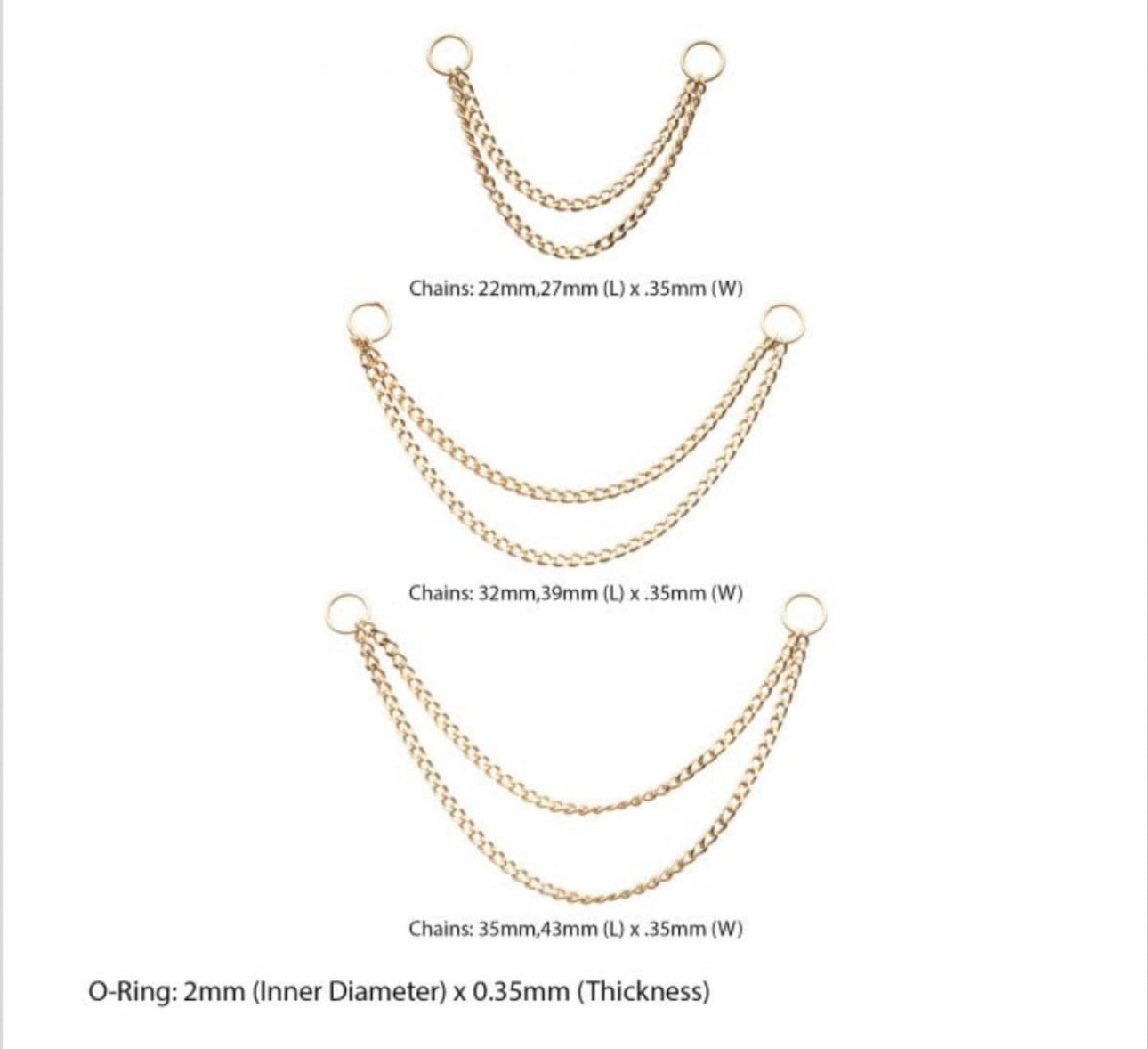 14kt yellow gold 2 tier curb chain with o-ring | gold ear chain | double gold chain | yellow gold chain | double yellow gold chain for ear