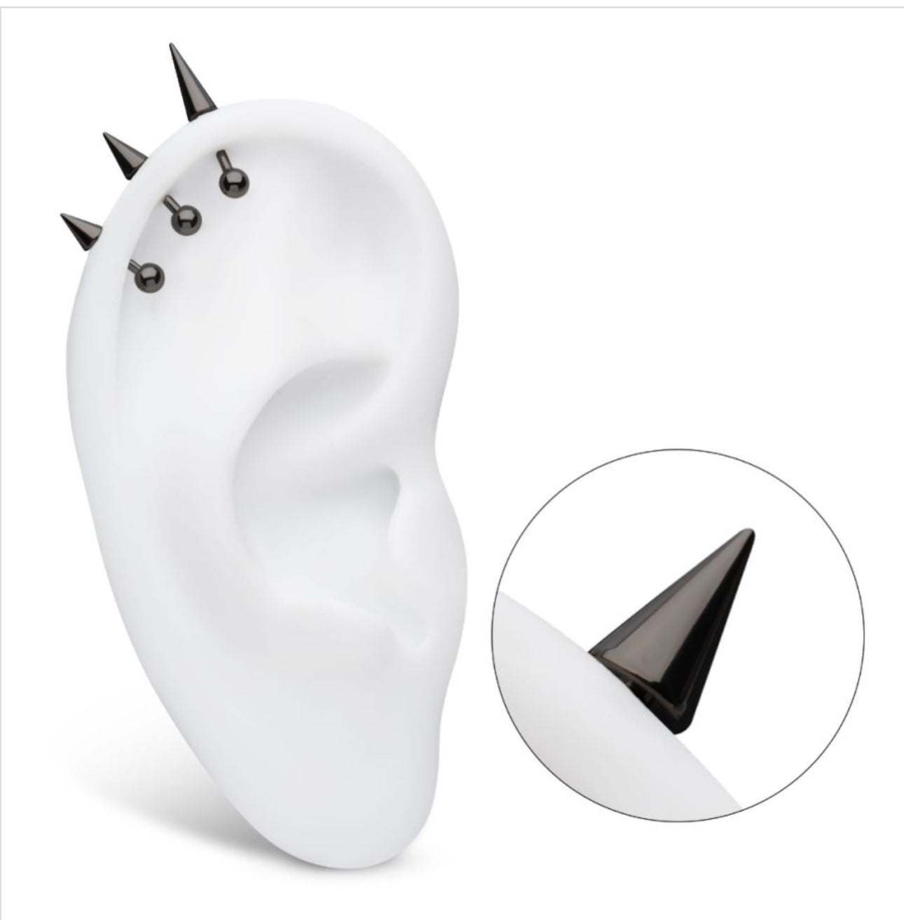 Black titanium threadless spike top | black spike jewelry | black spike earrings | threadless spike earrings