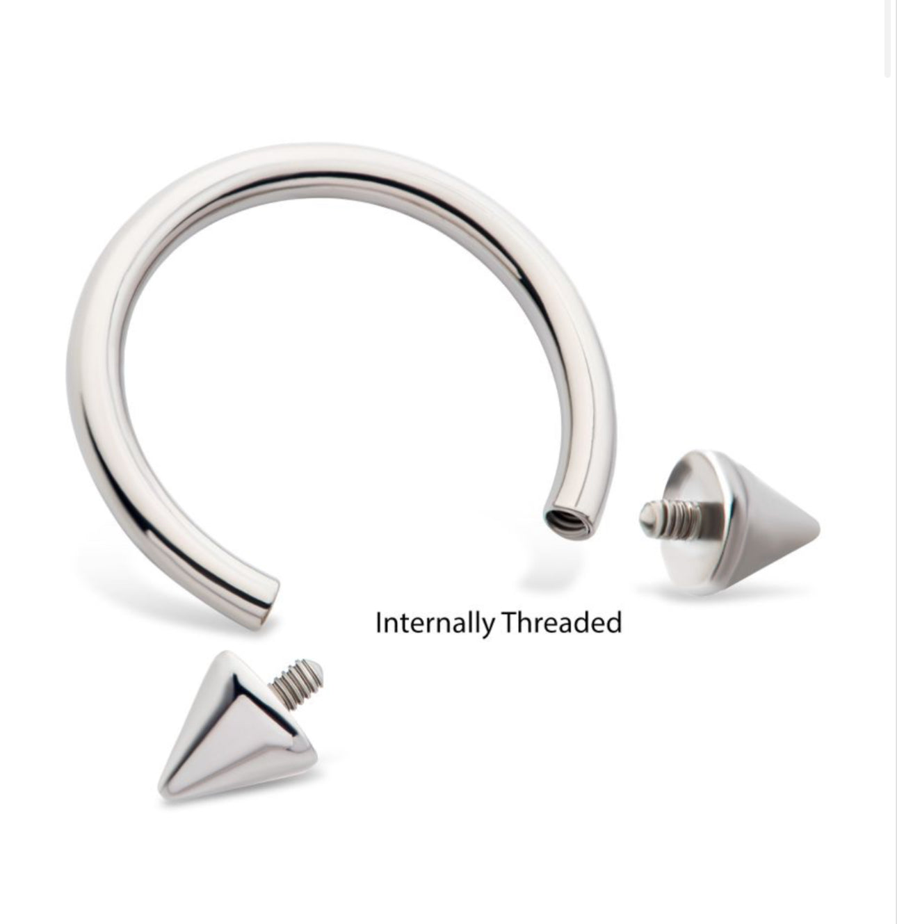 Titanium internally threaded spike circular barbell