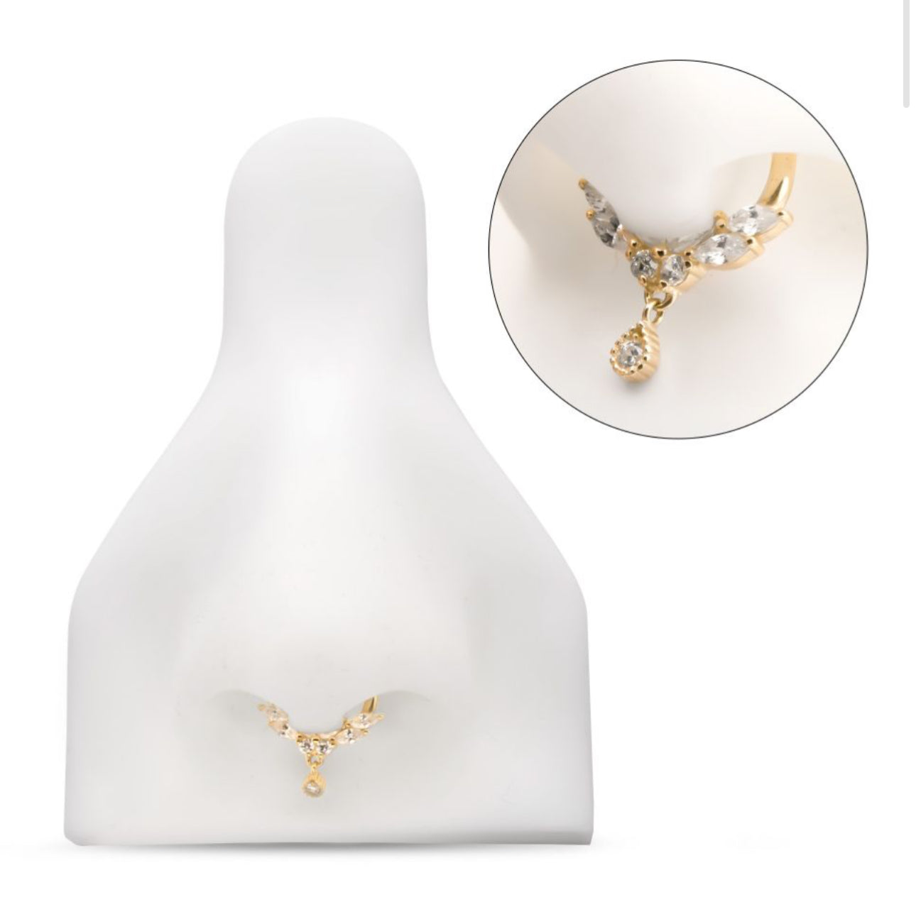 14Kt Gold Marquise Cluster Butterfly with Gem Dangle Front Facing Hinged Segment Clicker | gold septum piercing | butterfly jewelry | dangle