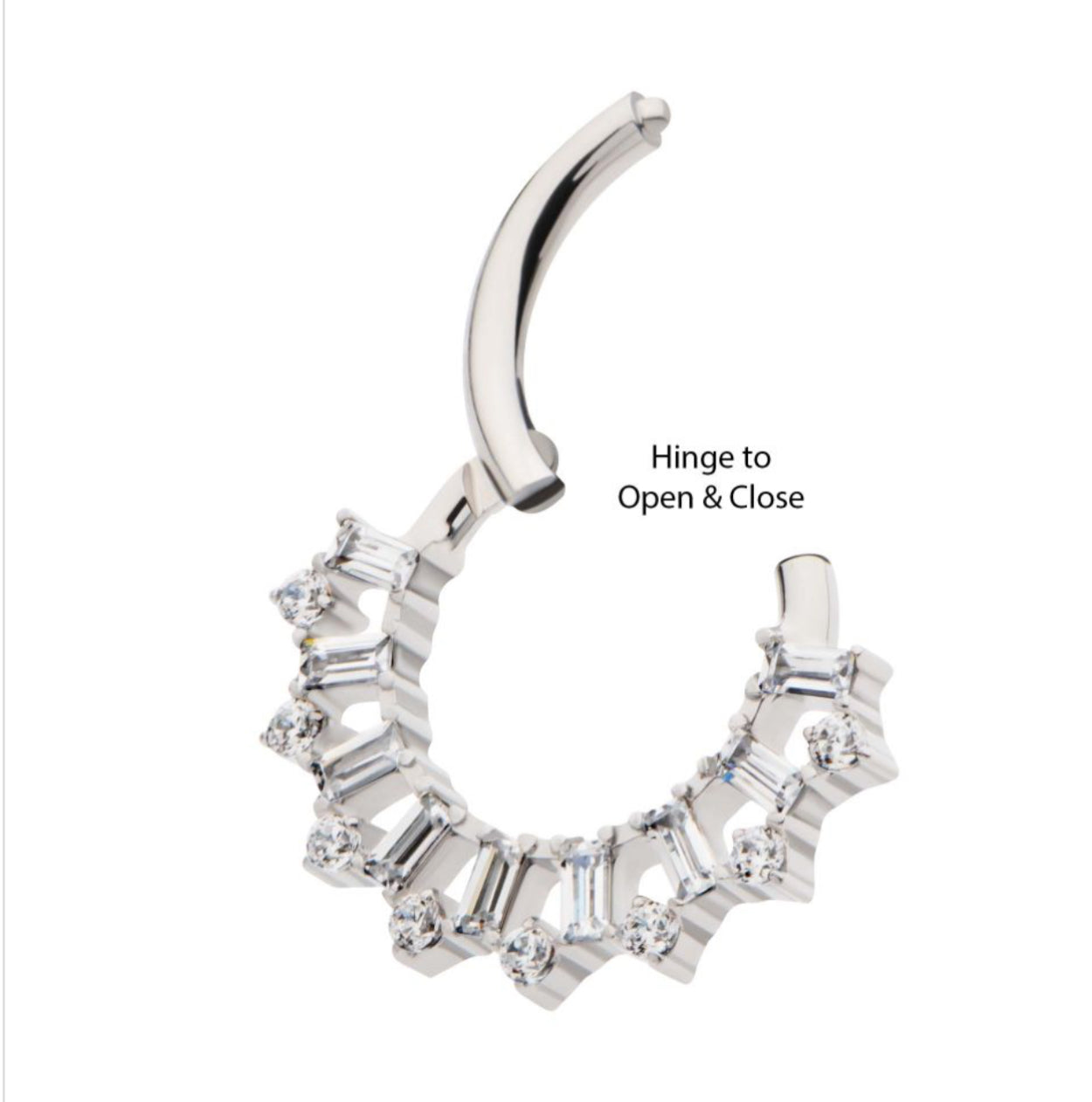 Titanium clustered prong set round & baguette CZ front facing hinged segment clicker | septum ring | daith ring | septum piercing | daith
