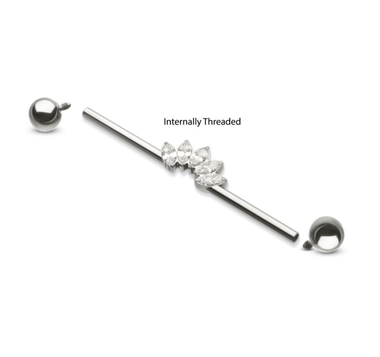 14g Titanium Internally Threaded 5 Marquise Gem Cluster with Ball End Industrial Barbell |cute industrial piercing | gem industrial piercing