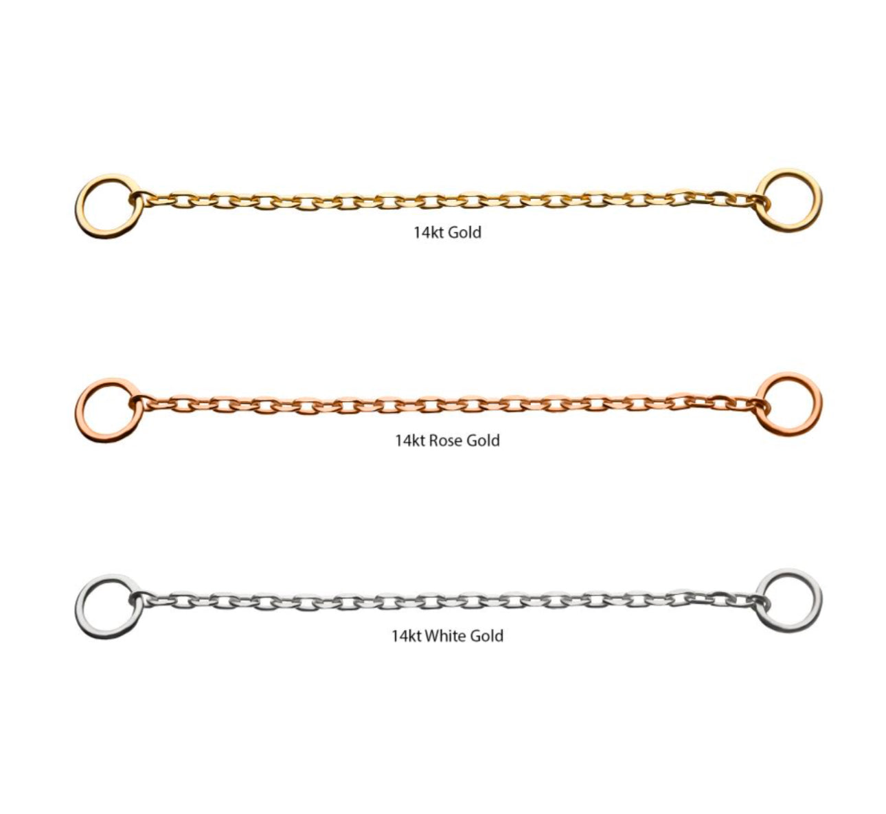14k gold rolo chain with O-Ring | nose chain | ear chain | white gold chain | yellow gold chain | White gold chain
