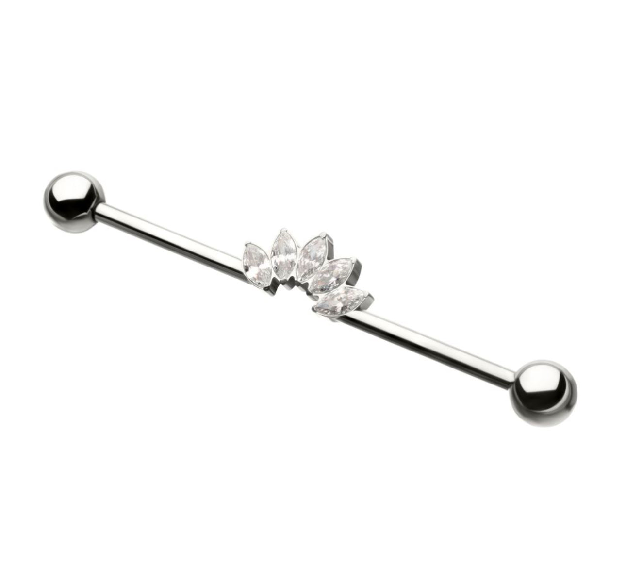 14g Titanium Internally Threaded 5 Marquise Gem Cluster with Ball End Industrial Barbell |cute industrial piercing | gem industrial piercing