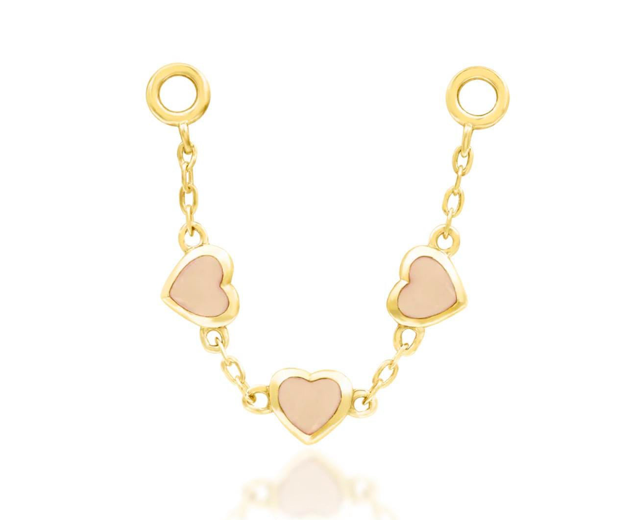 14Kt heart chain with genuine rose gold hearts | nose chain | rose gold piercing chain | yellow gold piercing chain | industrial chain