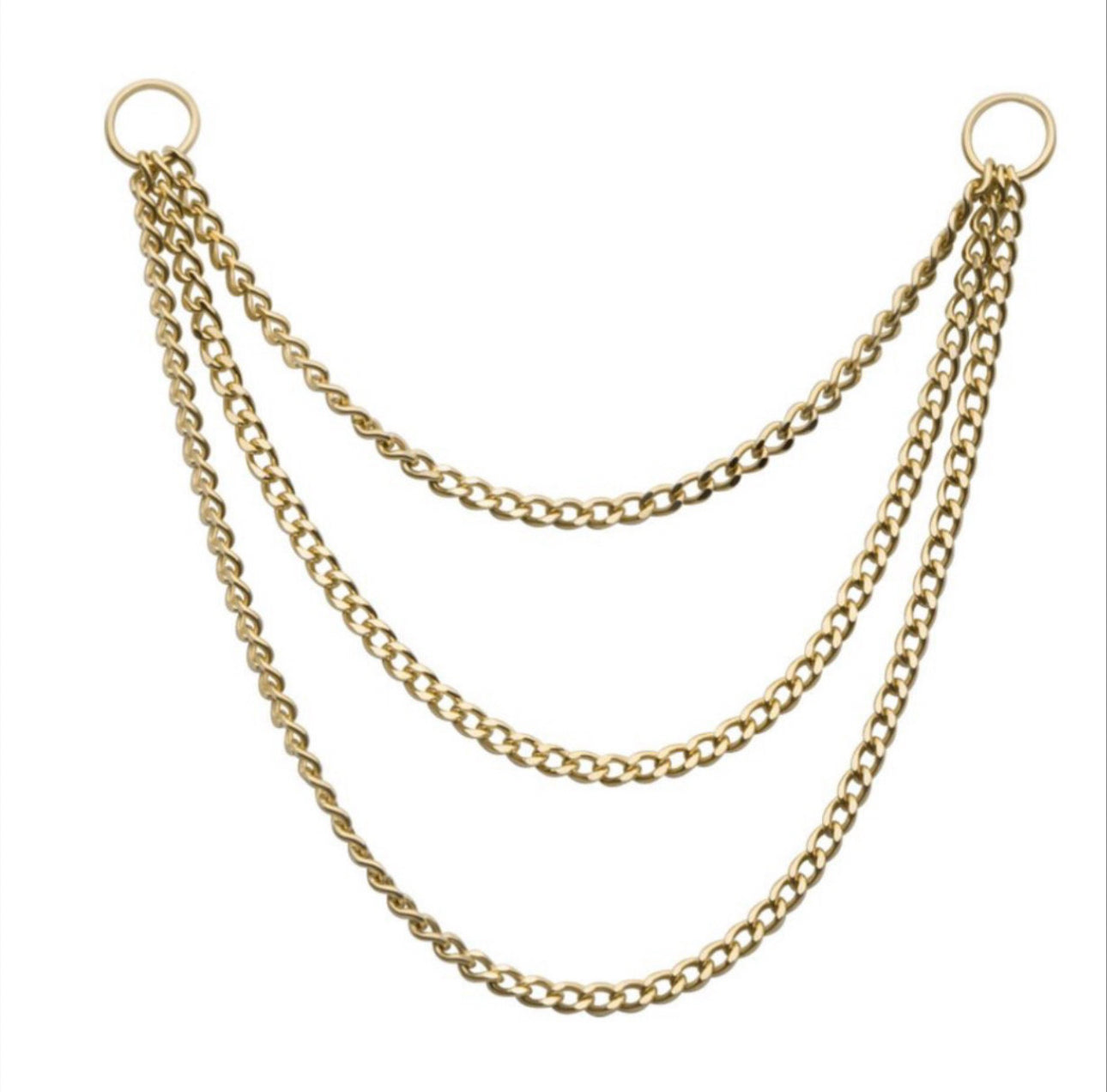 14Kt Yellow Gold 3 Tier Curb Chains with 2 o Rings| triple gold nose chain | ear chain | gold nose chain | nose piercing |ear piercing