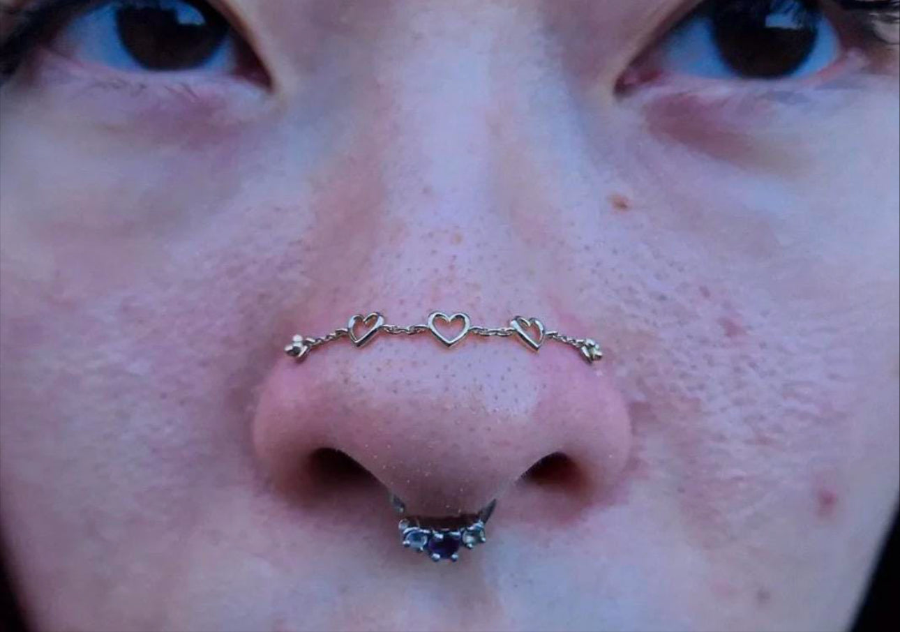 14Kt heart chain with hearts | nose chain | rose gold piercing chain | yellow gold piercing chain | industrial chain