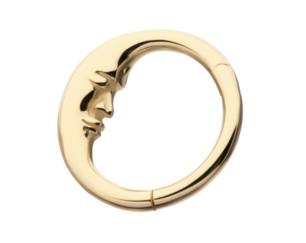 14Kt solid Yellow Gold Moon Face Side Facing Hinged Segment Clicker