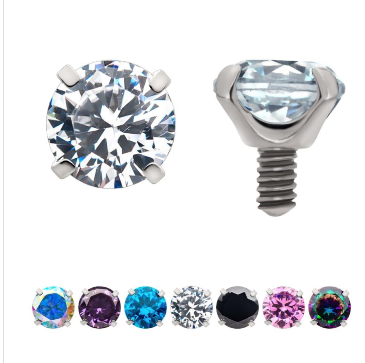 14g Low Profile Titanium Internally Threaded with Prong Set Round 3A/5A CZ Top | 14 gauge piercing | industrial piercing | lip piercing
