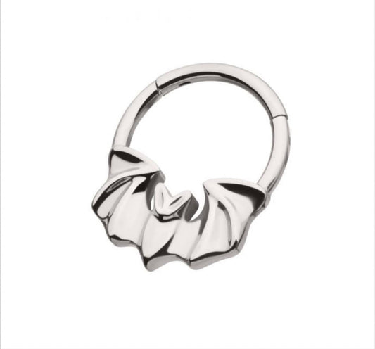 Flying bat front facing hinged segment clicker | septum piercing | septum ring | goth jewelry | goth septum | 16 gauge | 10mm