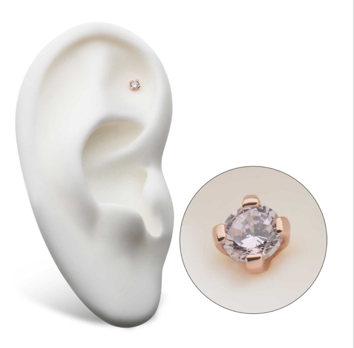 14Kt Rose Gold Threadless with Prong Set Round CZ Top | ear piercing | nose piercing | rose gold nose piercing | rose gold jewelry
