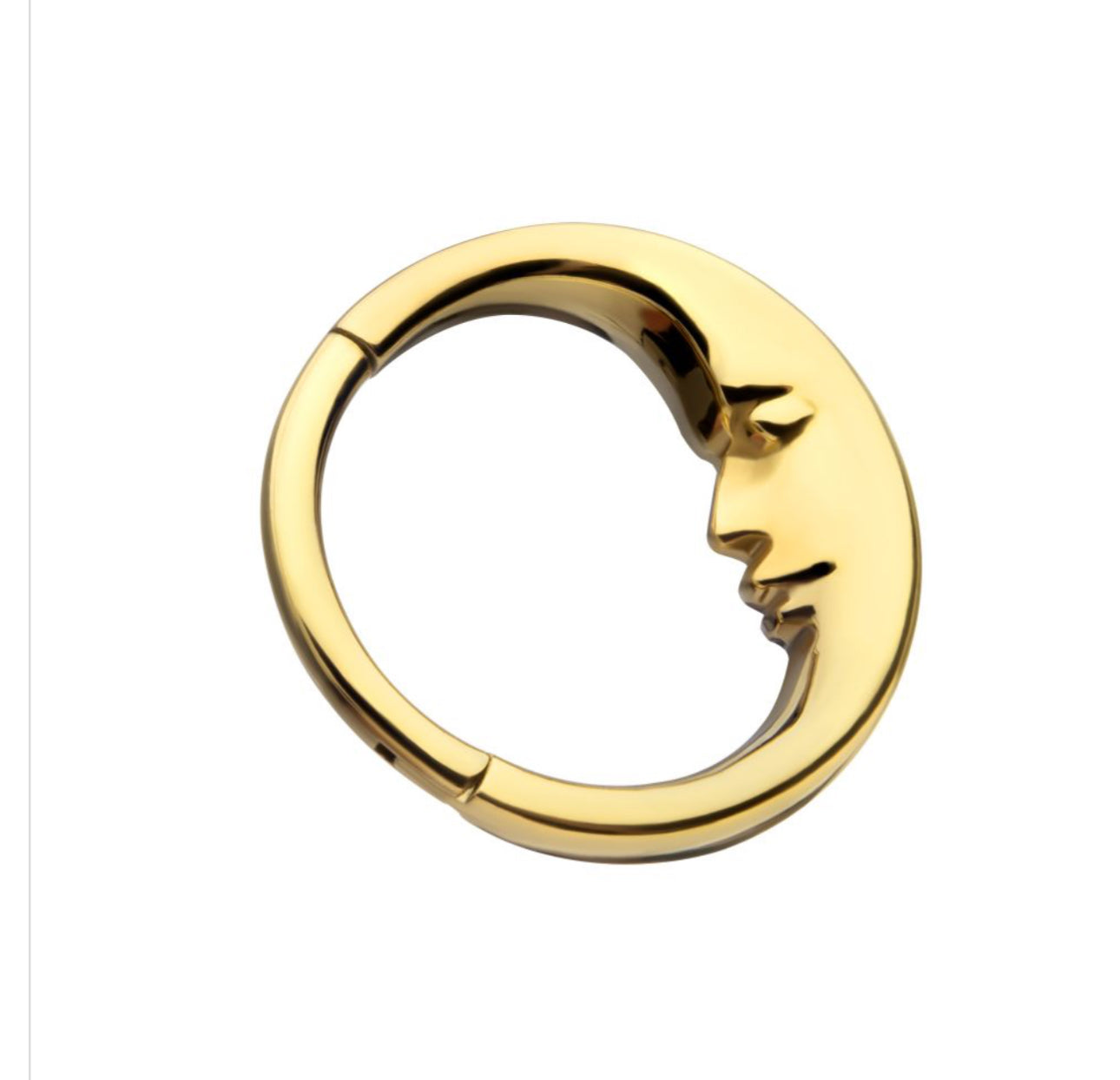 Titanium or 24kt gold pvd Crescent Moon Face Front Facing Hinged Segment Clicker