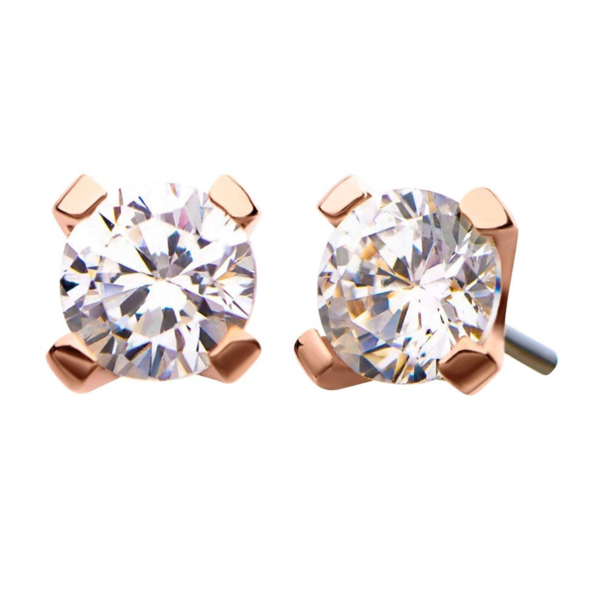 14Kt Rose Gold Threadless with Prong Set Round CZ Top | ear piercing | nose piercing | rose gold nose piercing | rose gold jewelry