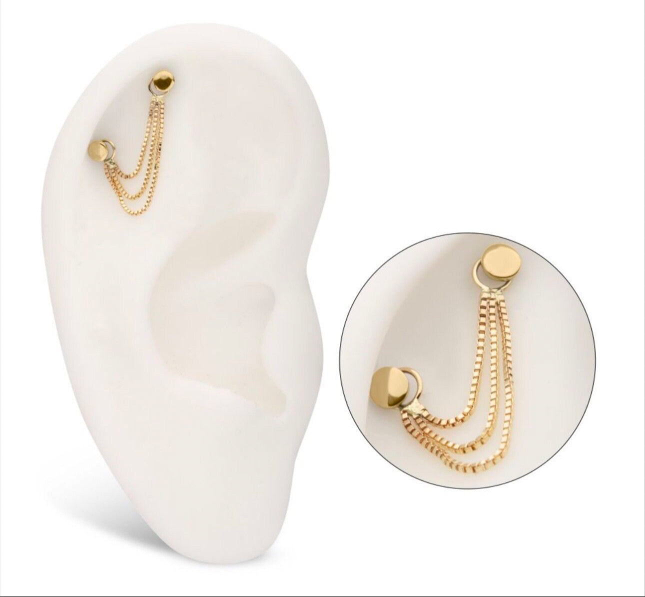 14Kt Yellow Gold 3- Tier Box Chain with o Rings | triple gold nose chain | ear chain | gold nose chain | nose piercing |ear piercing