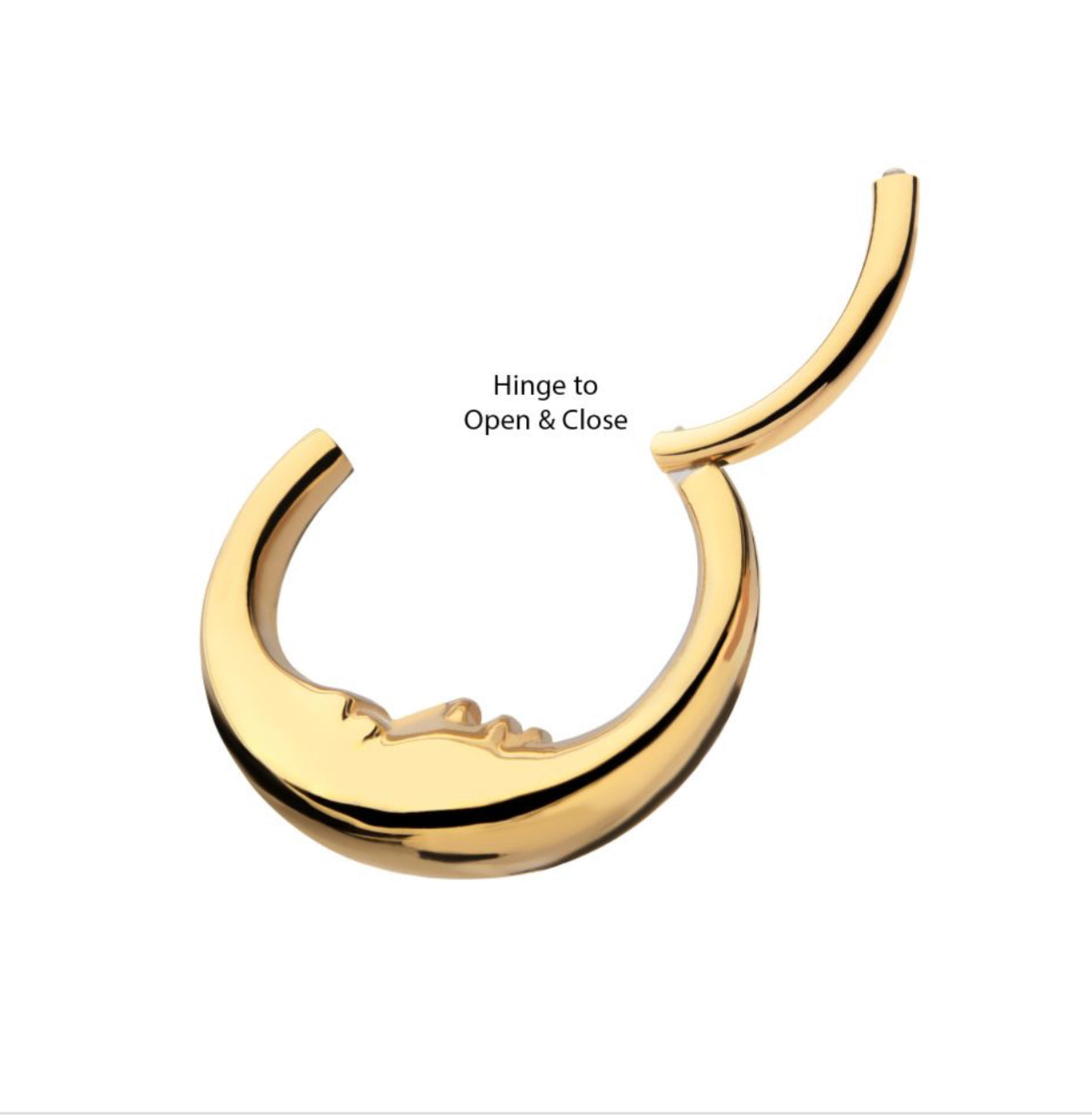 Titanium or 24kt gold pvd Crescent Moon Face Front Facing Hinged Segment Clicker