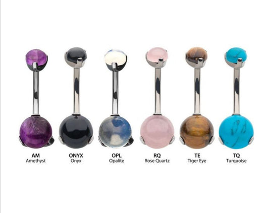 Titanium Internally Threaded with 3 Prong Set Double Stone Fixed Bottom Navel Ring